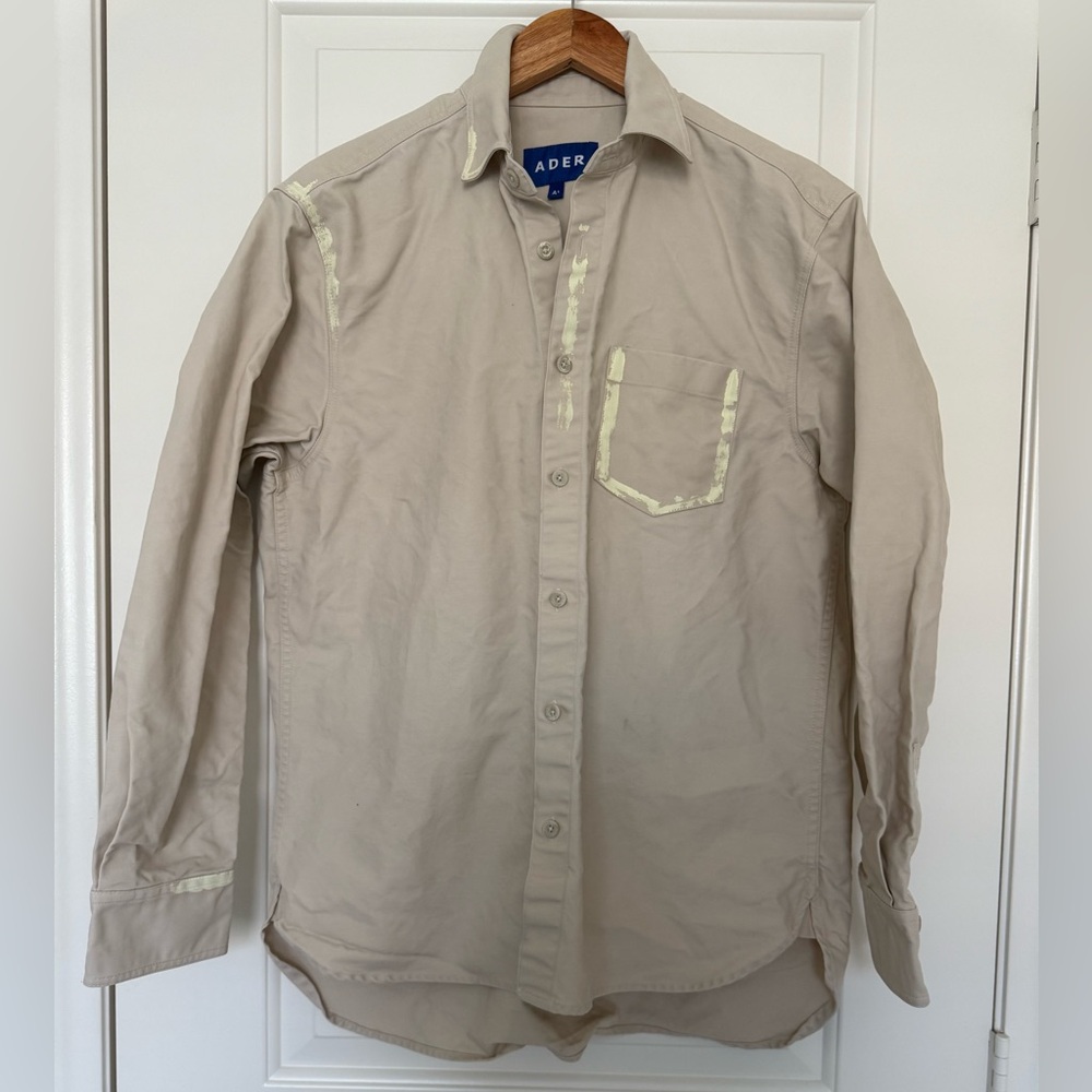 ADER Error Beige Allac Distressed Button Down Shirt Unique Paint Detail A1/S - Picture 2 of 13